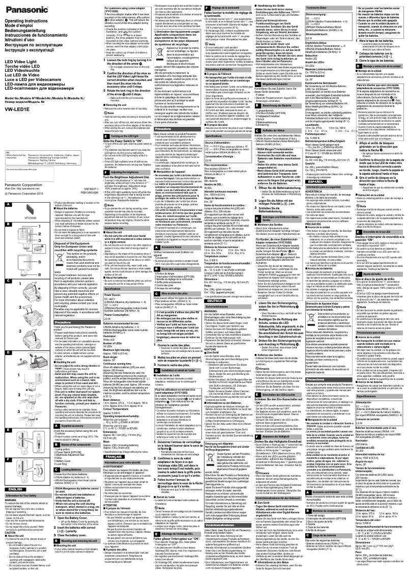 Page 1 de la notice Manuel utilisateur Panasonic VW-LED1E