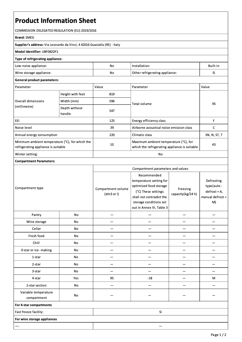 Página 1 del manual Folleto Smeg U8F082DF1