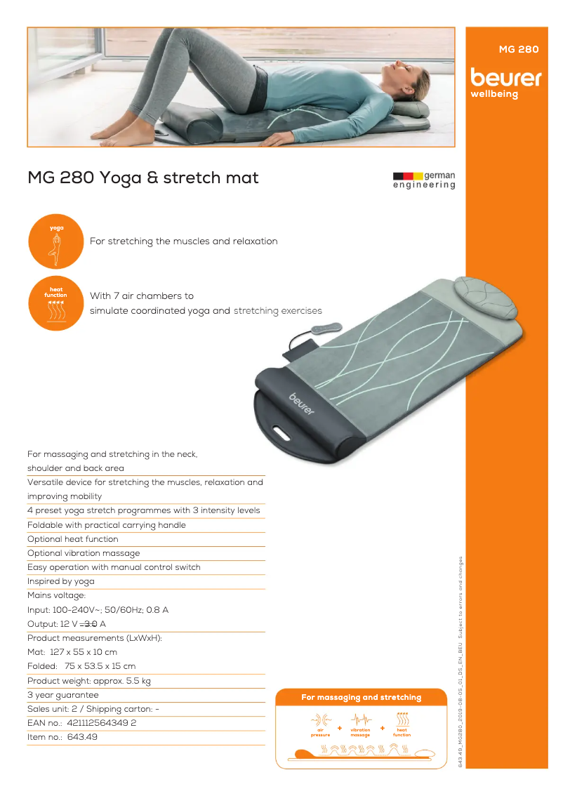 Page 1 de la notice Fiche technique Beurer MG 280