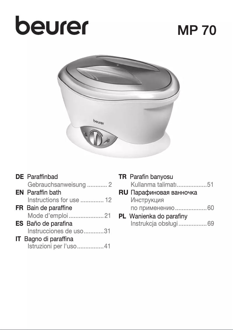 Page 1 de la notice Manuel utilisateur Beurer MP 70