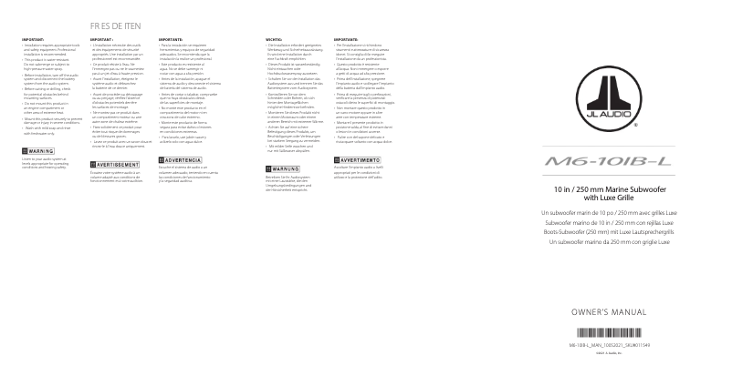 Page 1 de la notice Manuel utilisateur JL Audio M6-10IB-L