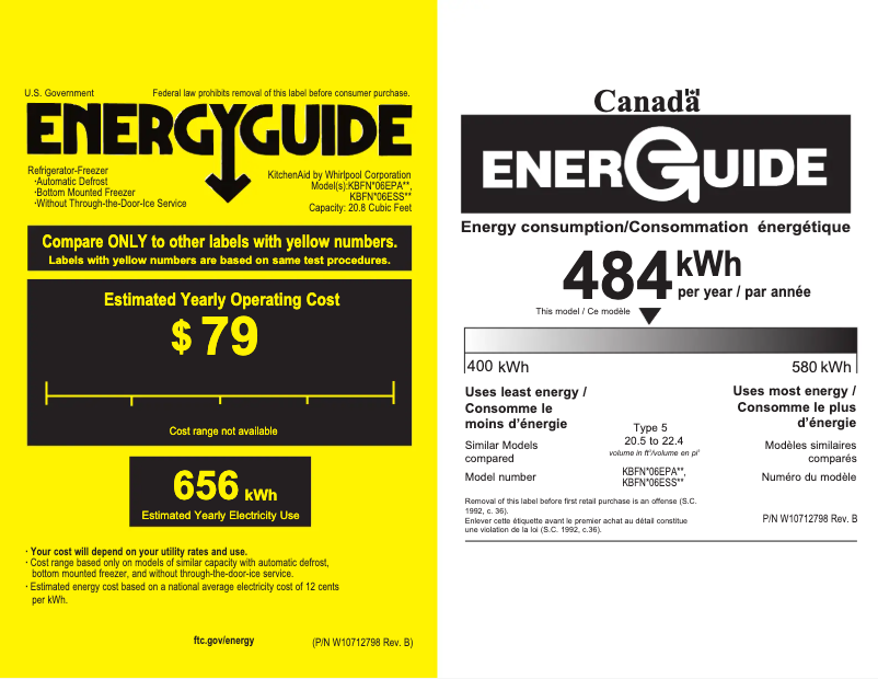 Page 1 de la notice Label énergétique KitchenAid KBFN406EPA