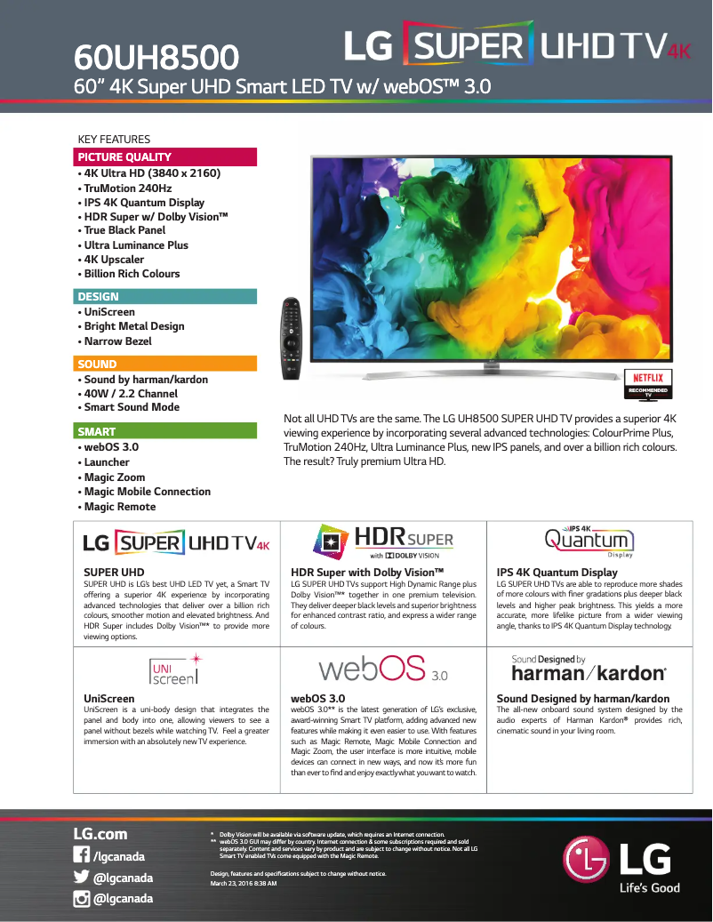 Image de la première page du manuel de l'appareil 60UH8500