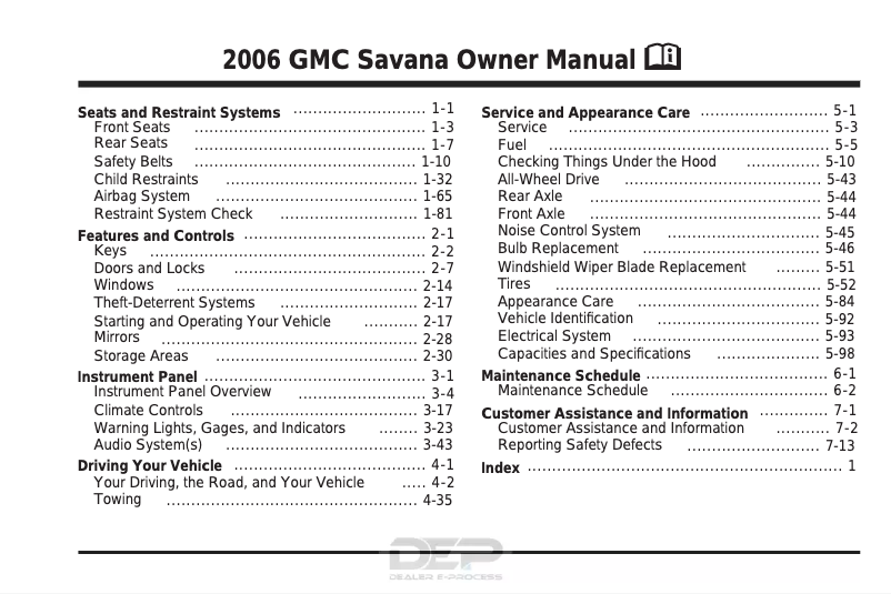 Page 1 de la notice Manuel utilisateur GMC Savana Cargo 2500 (2006)