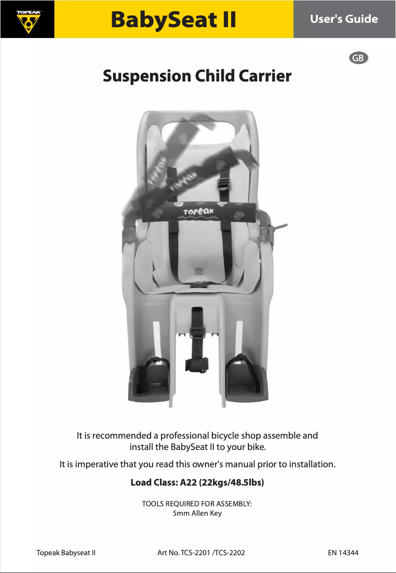 Page 1 de la notice Manuel utilisateur Topeak BabySeat II