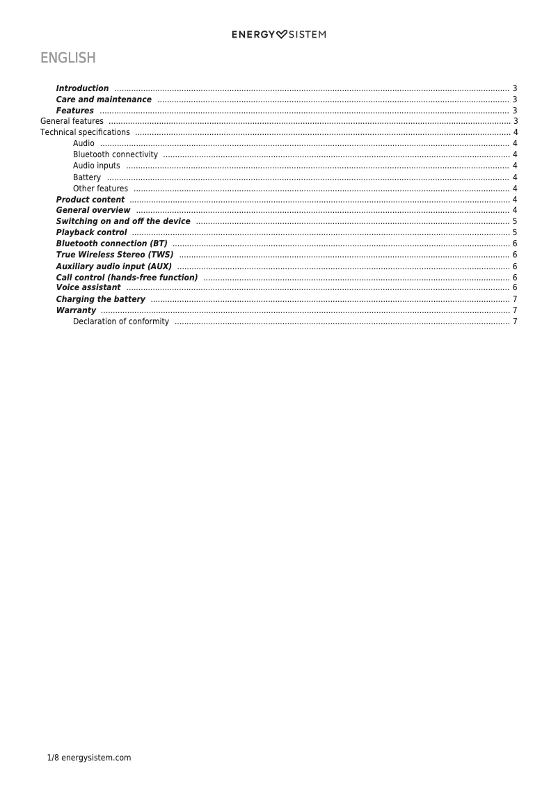 Página 1 del manual Manual de usuario Energy Sistem Splash