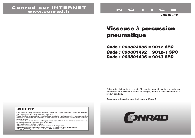 Image de la première page du manuel de l'appareil 9012SPC