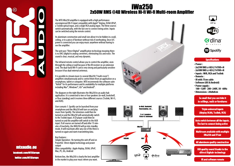 Página 1 del manual Ficha técnica MTX Audio iWa250