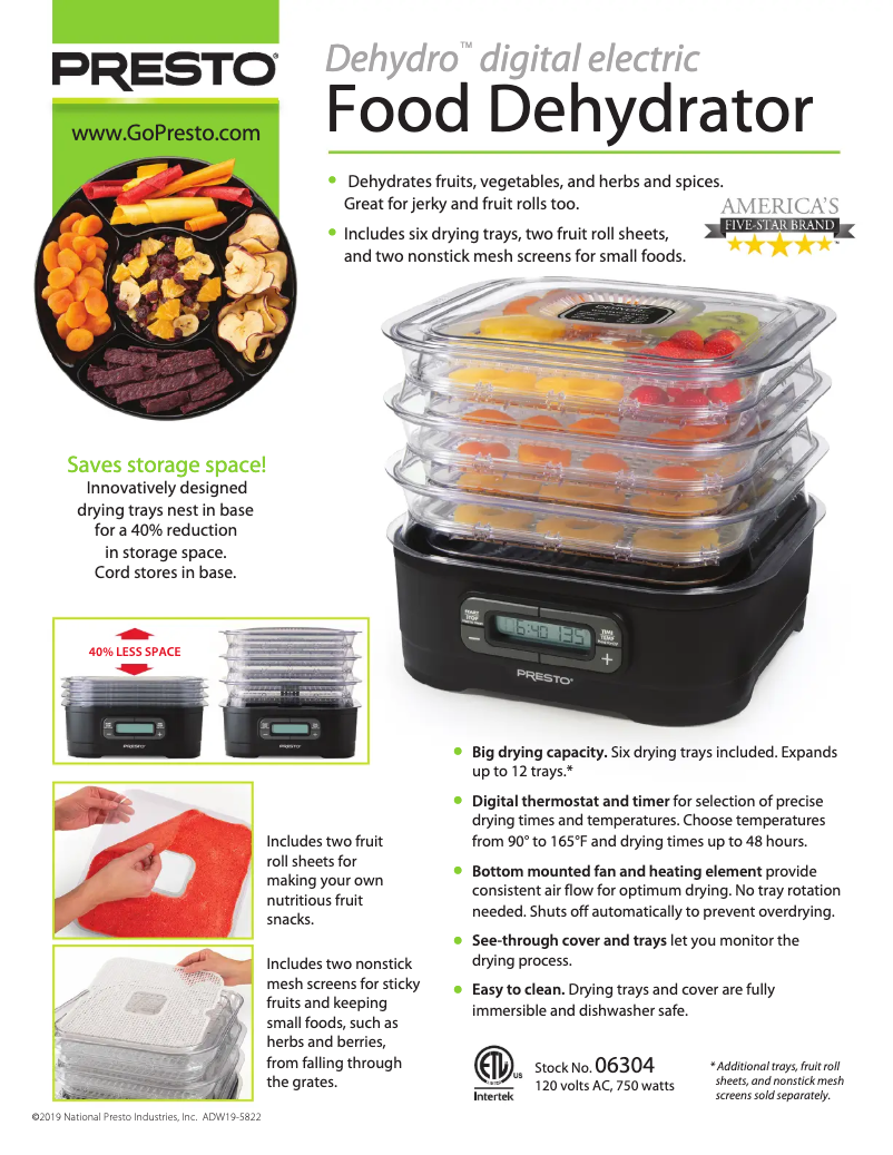 Page 1 de la notice Fiche technique Presto Dehydro 06304