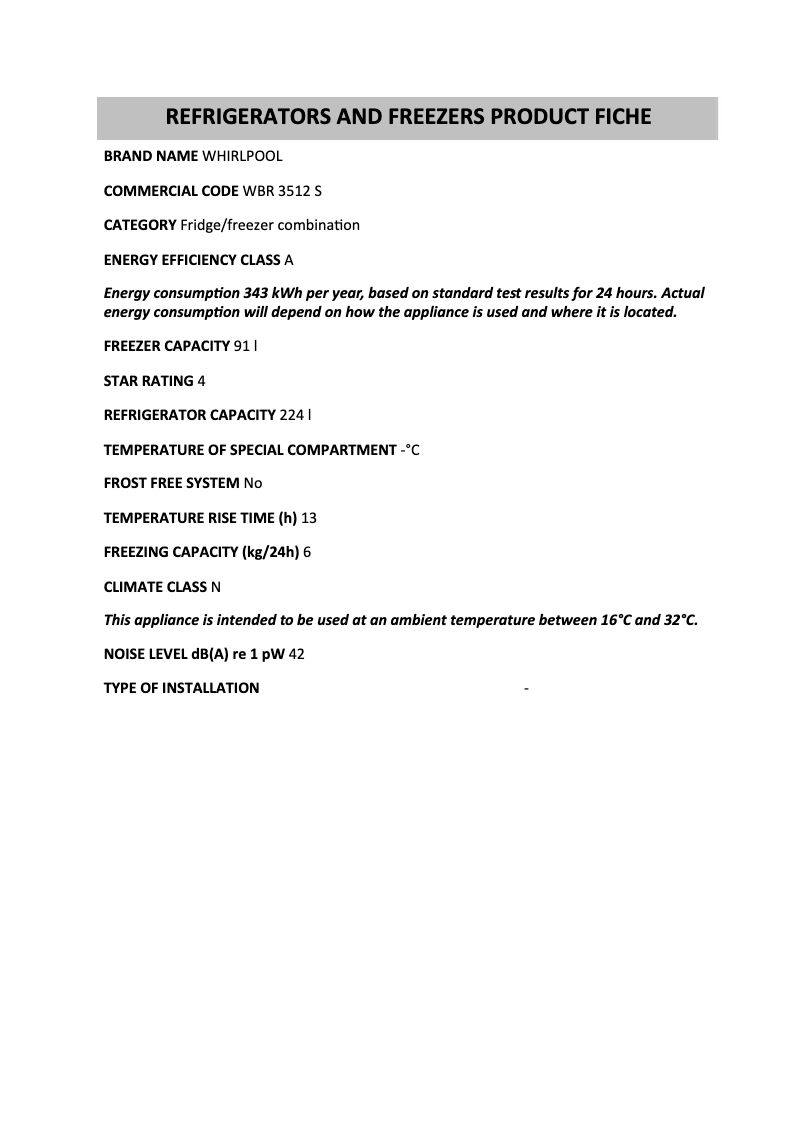 Page 1 de la notice Manuel utilisateur Whirlpool WBR 3512 S