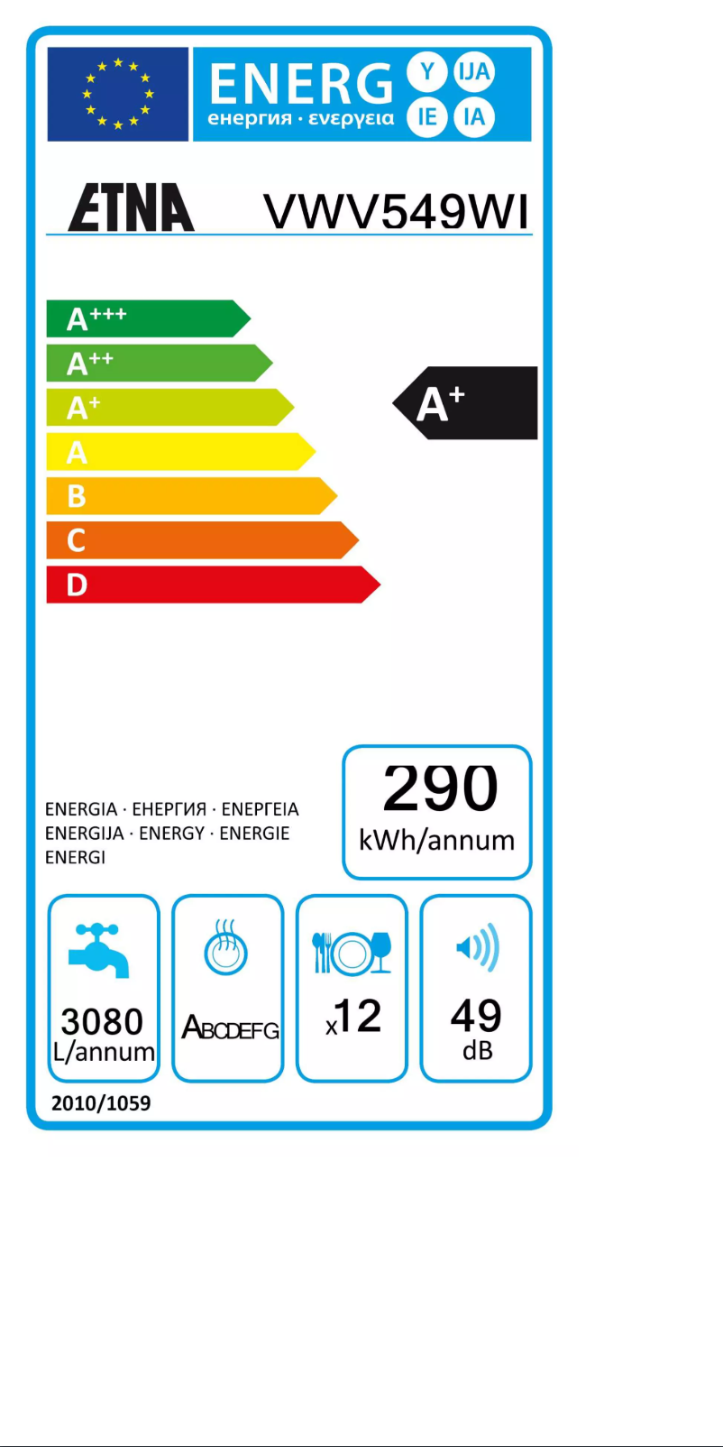 Page n°1 - Label énergétique Etna VWV549WIT