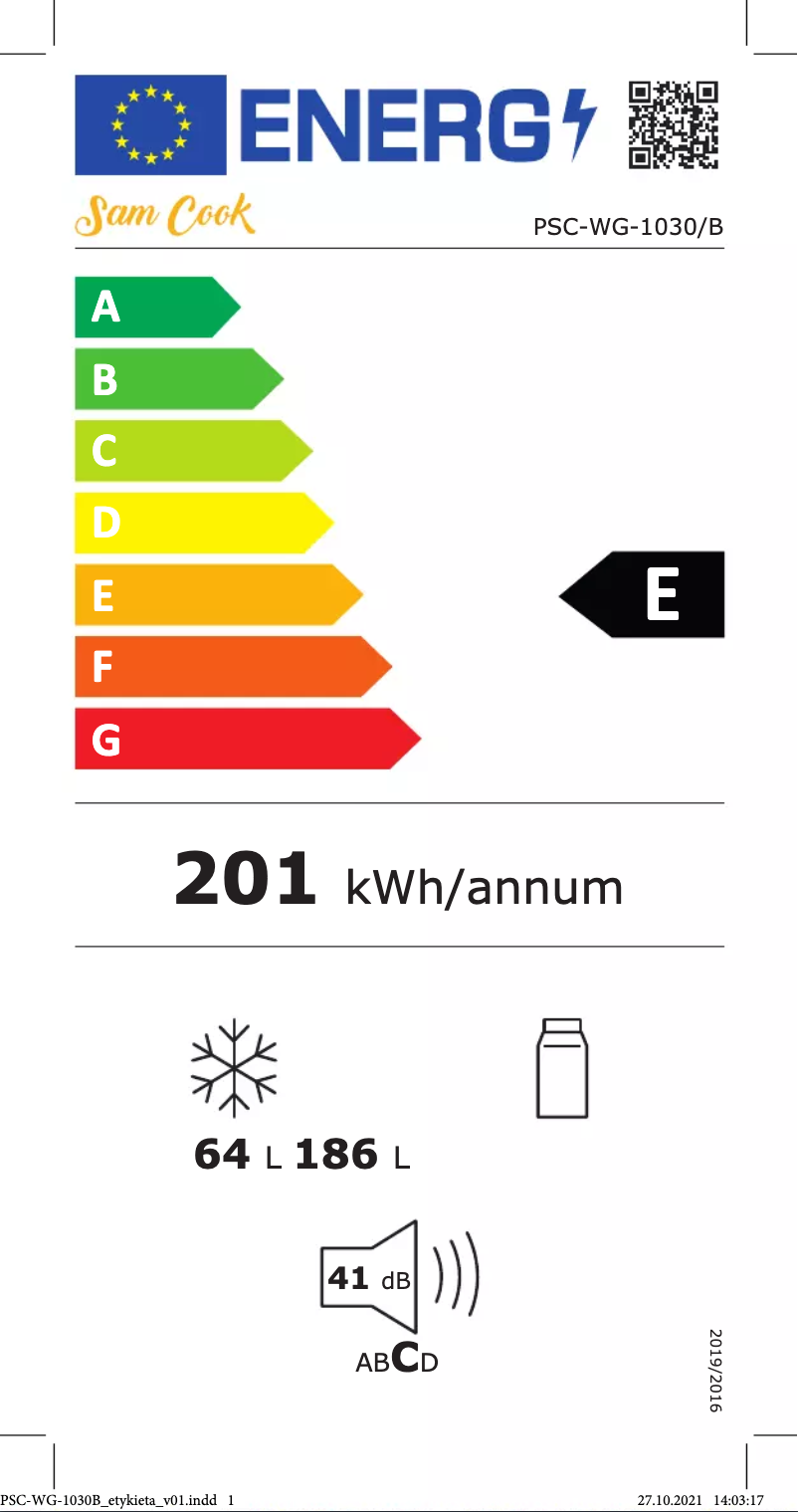 Page n°1 - Label énergétique Sam Cook PSC-WG-1030
