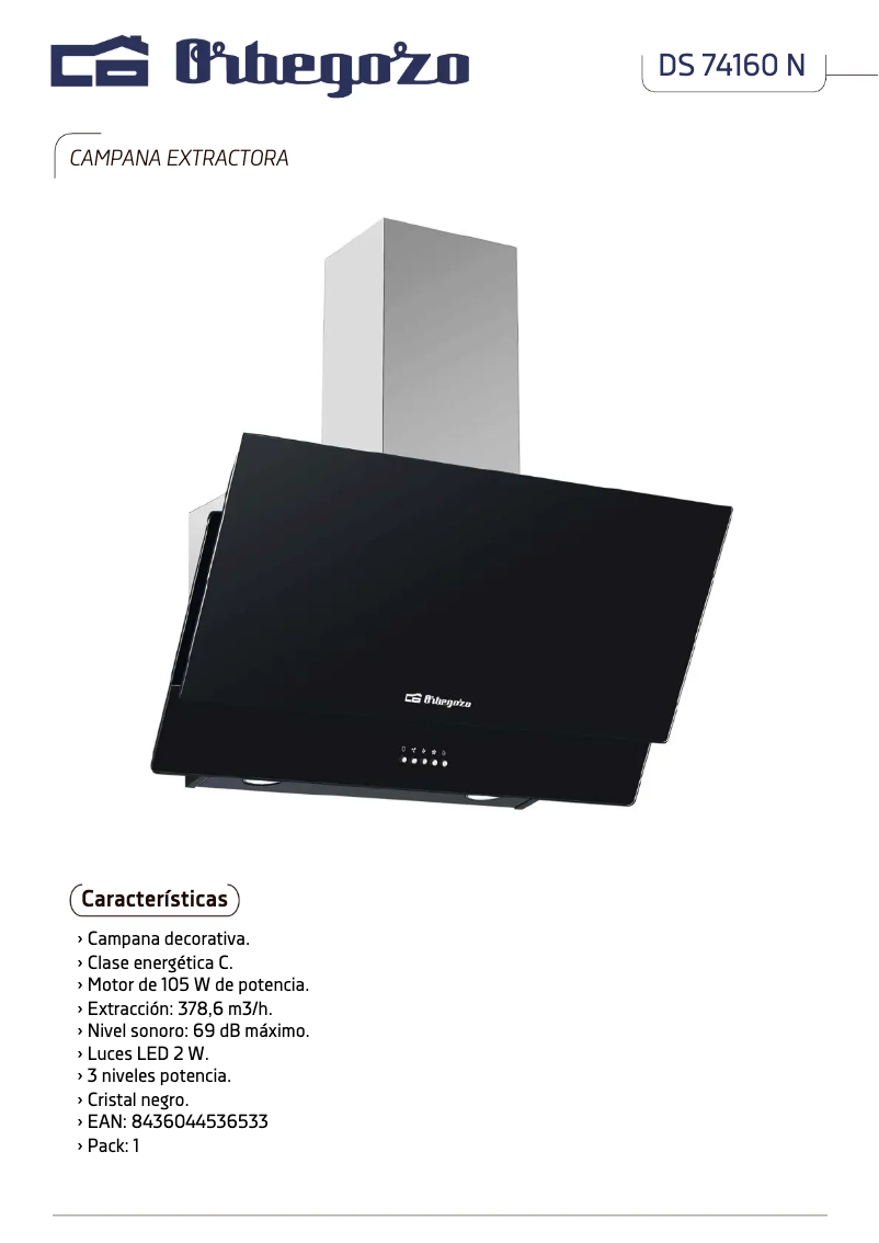 Page 1 de la notice Fiche technique Orbegozo DS 74160 N