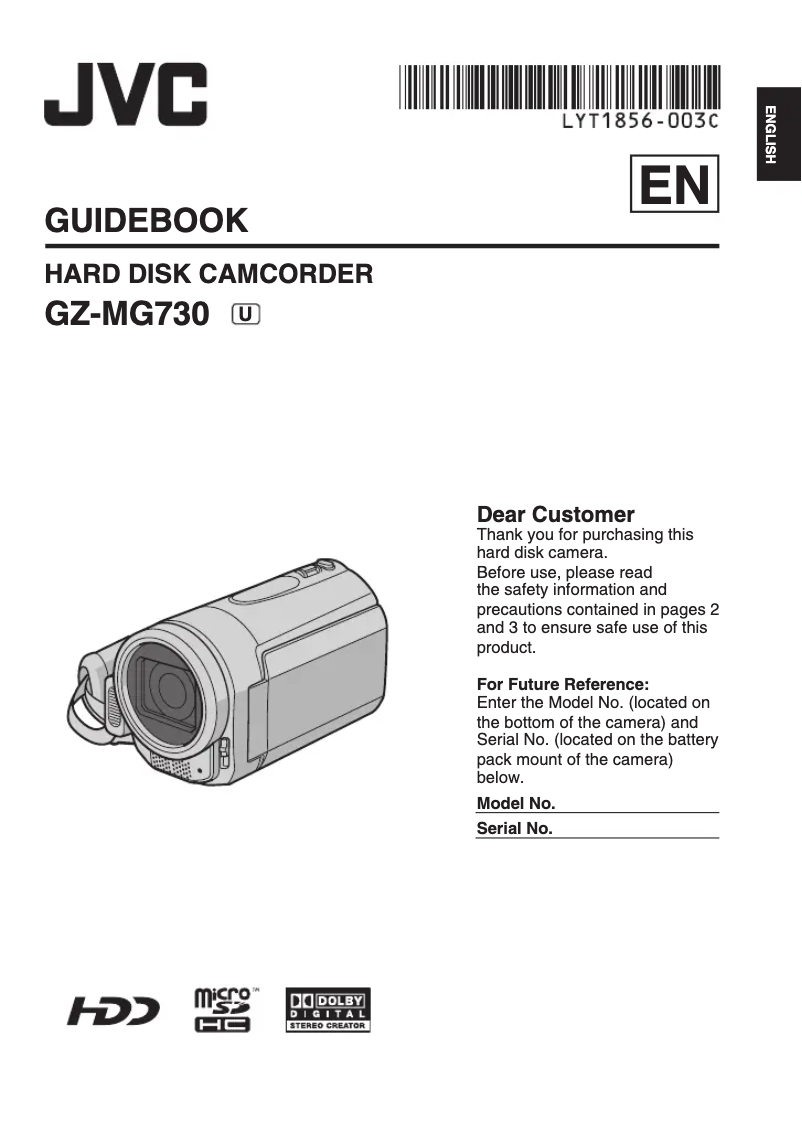 Image de la première page du manuel de l'appareil Everio GZ-MG730