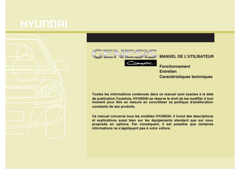 Imagen de la primera página del manual del dispositivo Genesis Coupe (2011)