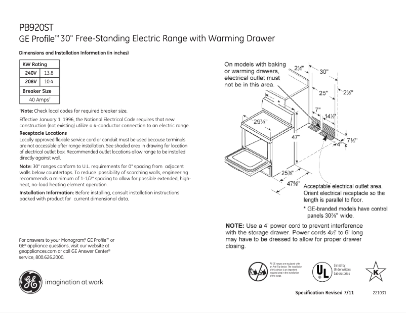 Imagen de la primera página del manual del dispositivo Profile PB920STSS