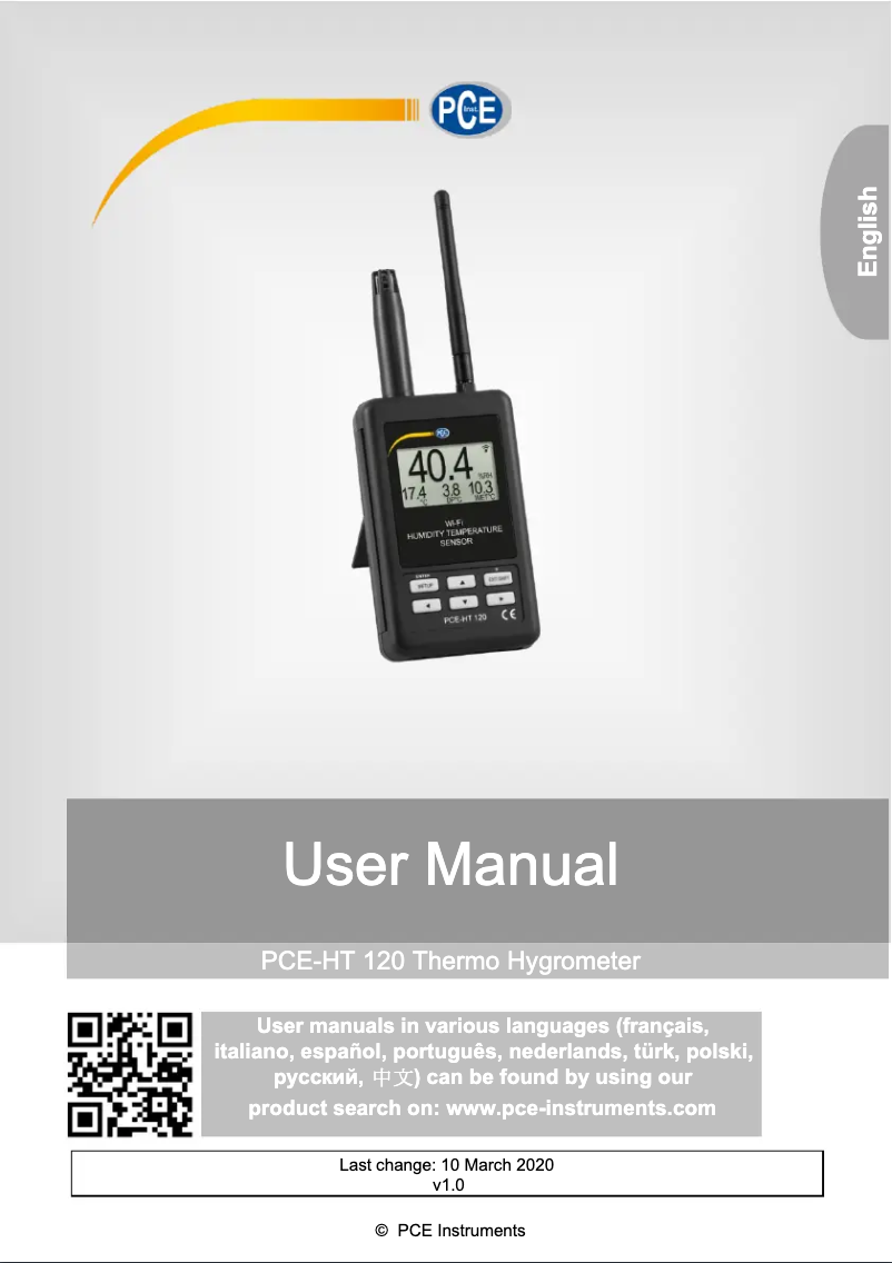 Page n°1 - Manuel utilisateur PCE Instruments PCE-HT 120