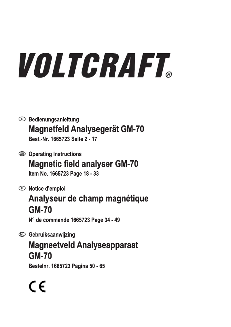 Image de la première page du manuel de l'appareil GM-70