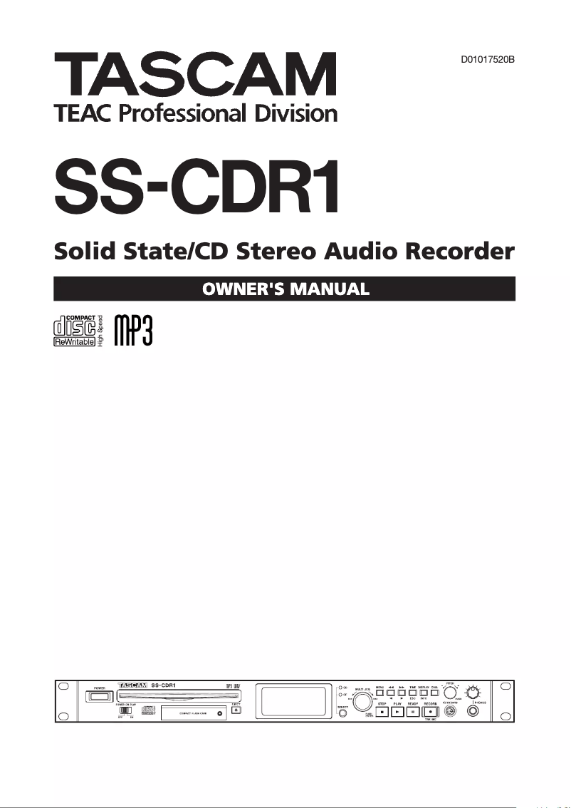 Page 1 de la notice Manuel utilisateur Tascam SS-R1/SS-CDR1