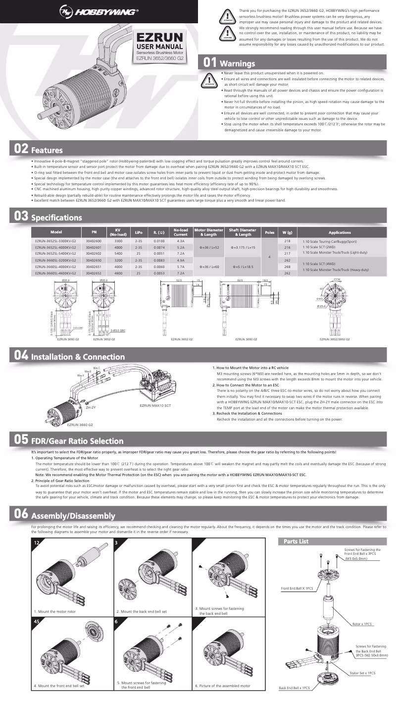 Page 1 de la notice Manuel utilisateur Hobbywing Max10 SCT-A