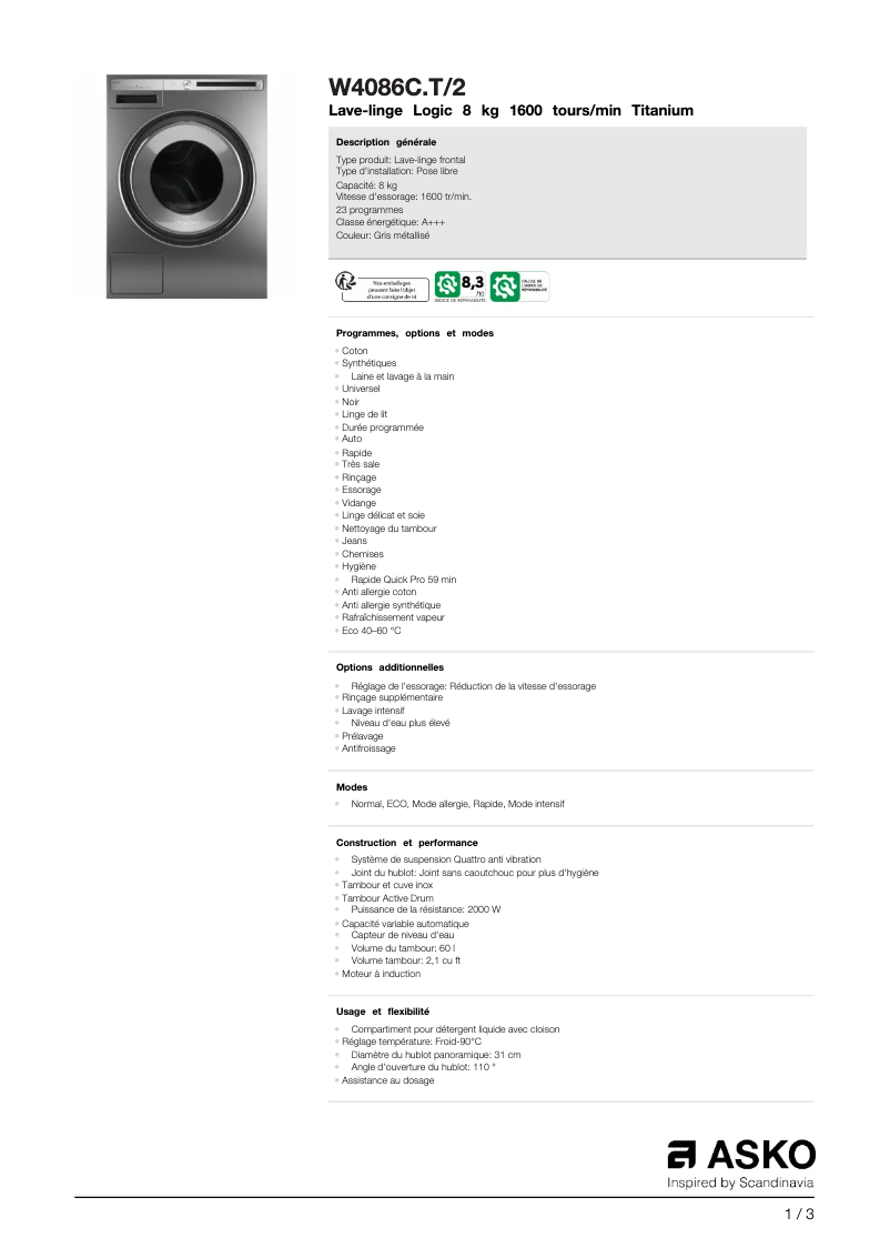 Image de la première page du manuel de l'appareil W4086CT2