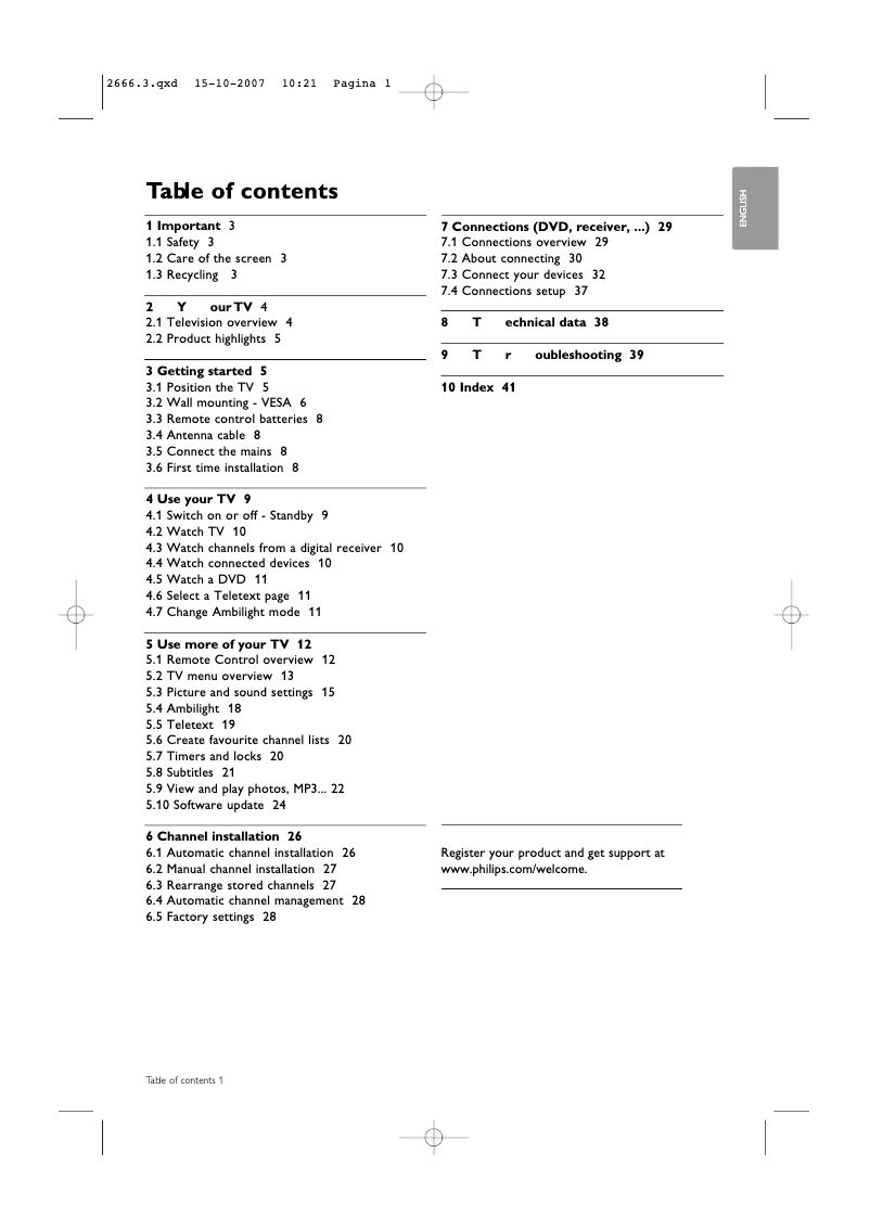 Page 1 de la notice Manuel utilisateur Philips 42PFL9532