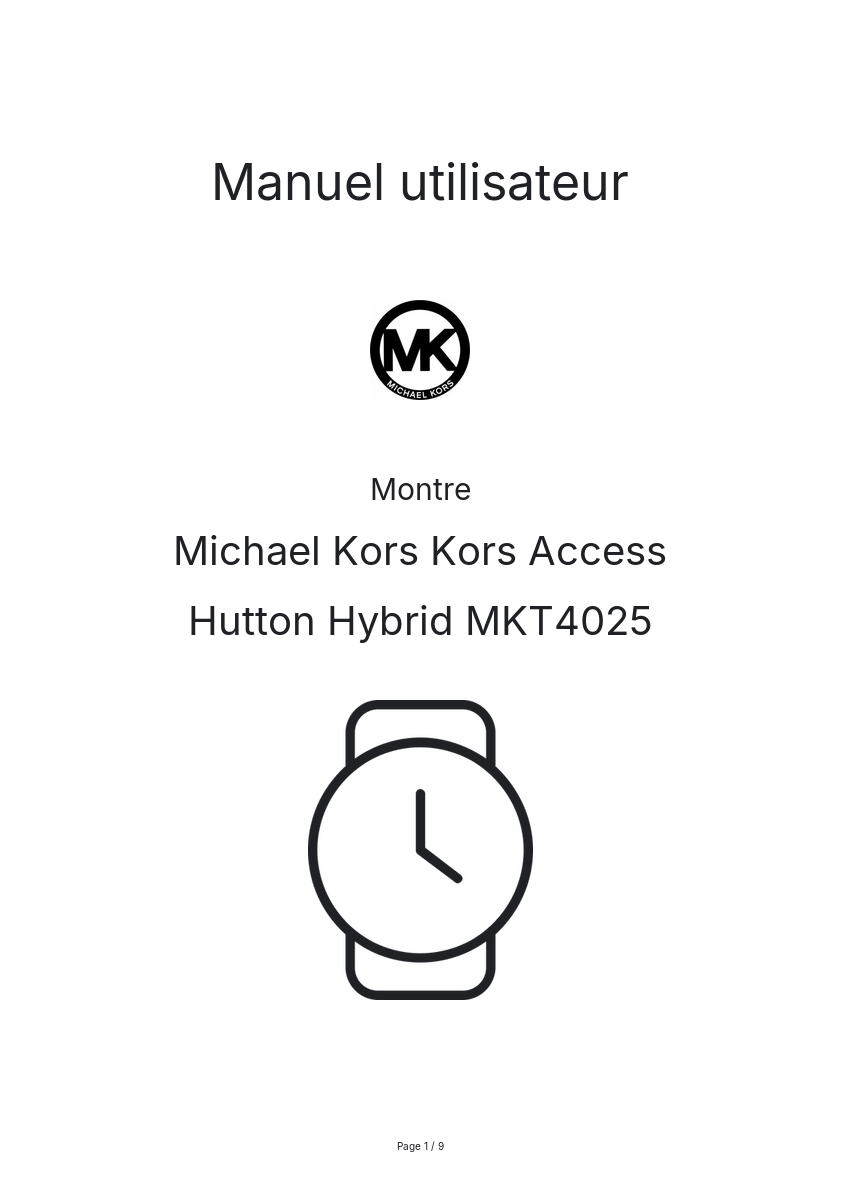Page n°1 - Manuel utilisateur Michael Kors Kors Access Hutton Hybrid MKT4025