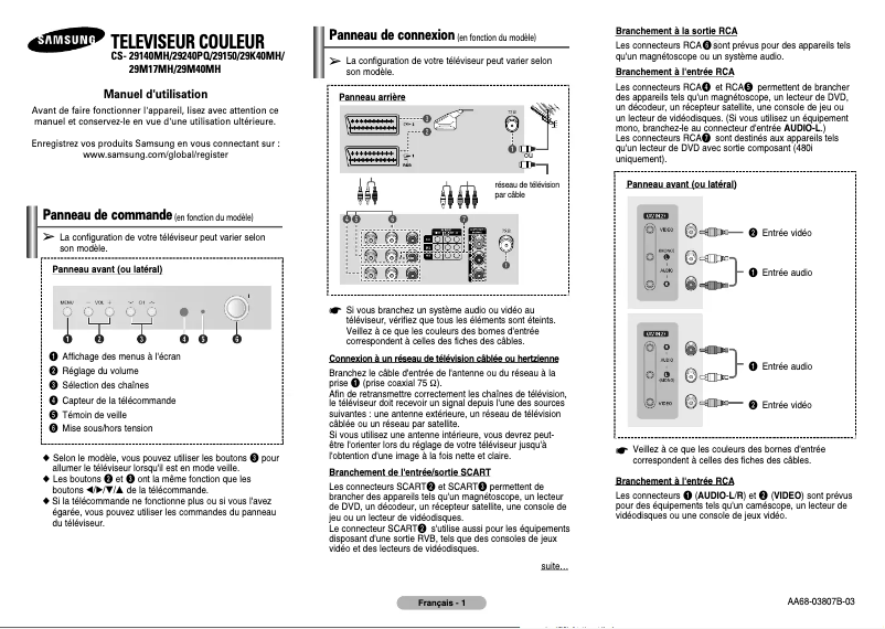 Page 1 de la notice Manuel utilisateur Samsung CS-29240PQ