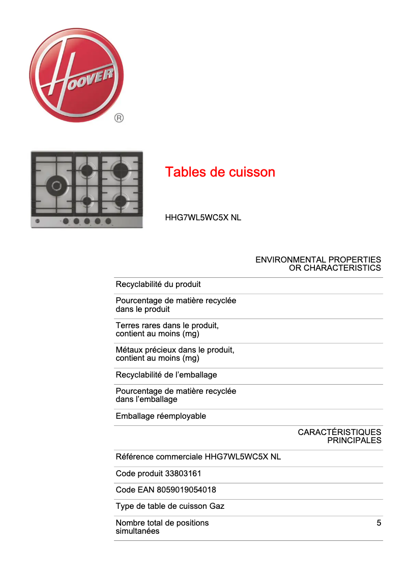 Image de la première page du manuel de l'appareil HHG7WL5WC5X
