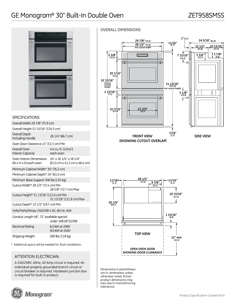 Página 1 del manual Ficha técnica GE ZET958SMSS