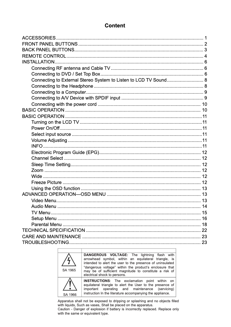 Page n°1 - Manuel utilisateur AOC L32W698