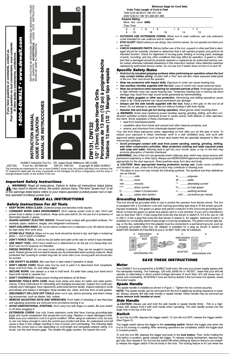 Page 1 de la notice Manuel utilisateur DeWalt DW131