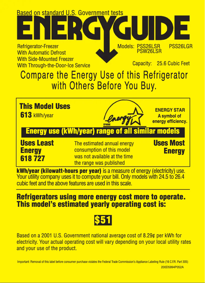 First page image of the manual for Profile PSS26LSRSS