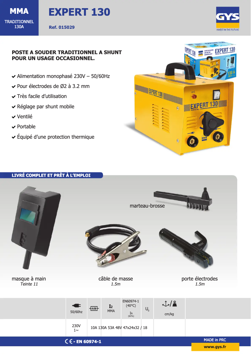 Page 1 de la notice Fiche technique GYS Expert 130
