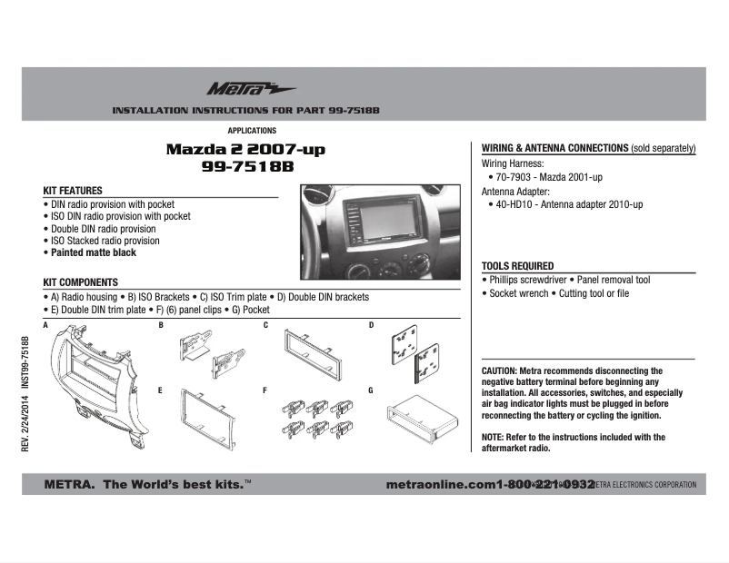 Page n°1 - Manuel utilisateur Metra 99-7518B