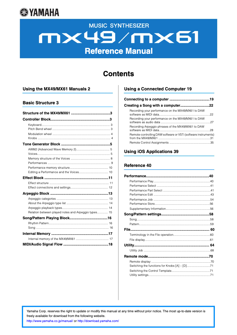 Page n°1 - Manuel utilisateur Yamaha MX49