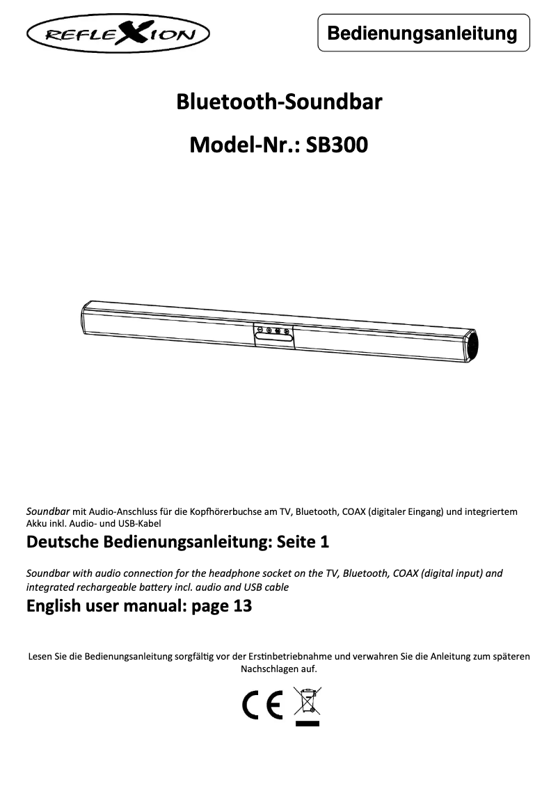 Page 1 de la notice Manuel utilisateur Reflexion SB300