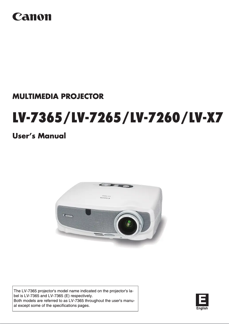 Page n°1 - Manuel utilisateur Canon LV-7365