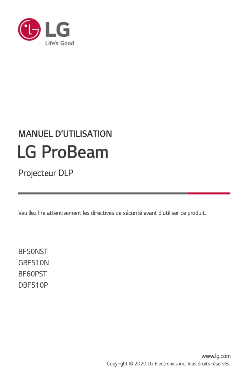 Page 1 de la notice Manuel utilisateur LG ProBeam BF50NST