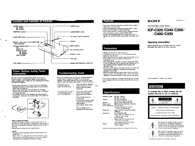 Page 1 de la notice Manuel utilisateur Sony ICF-C340
