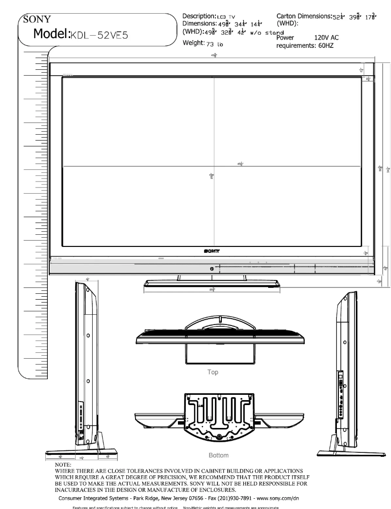 Page 1 de la notice Guide d'installation Sony Bravia KDL-52VE5