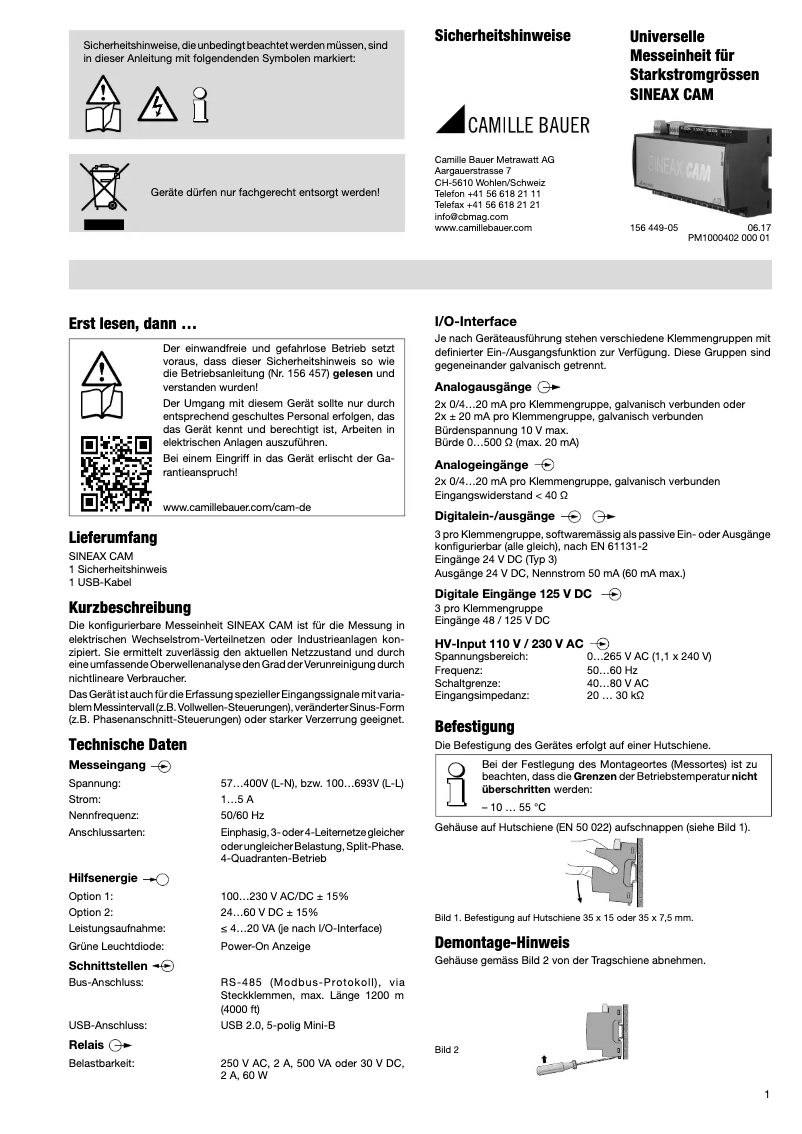 Image de la première page du manuel de l'appareil Sineax CAM