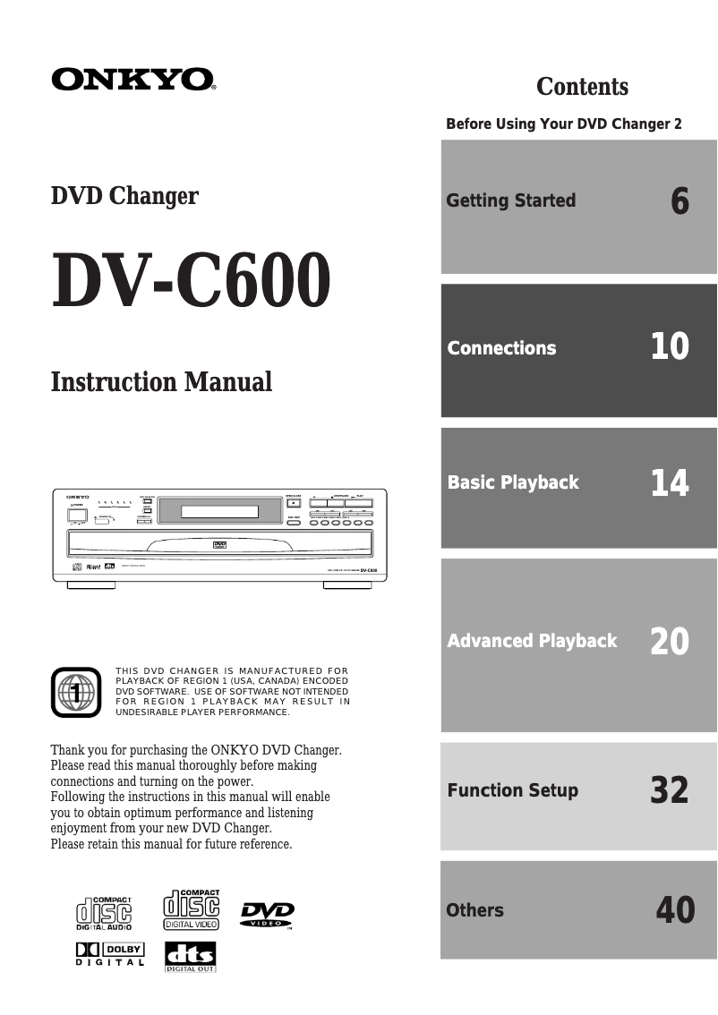 Page 1 de la notice Manuel utilisateur Onkyo DV-C600