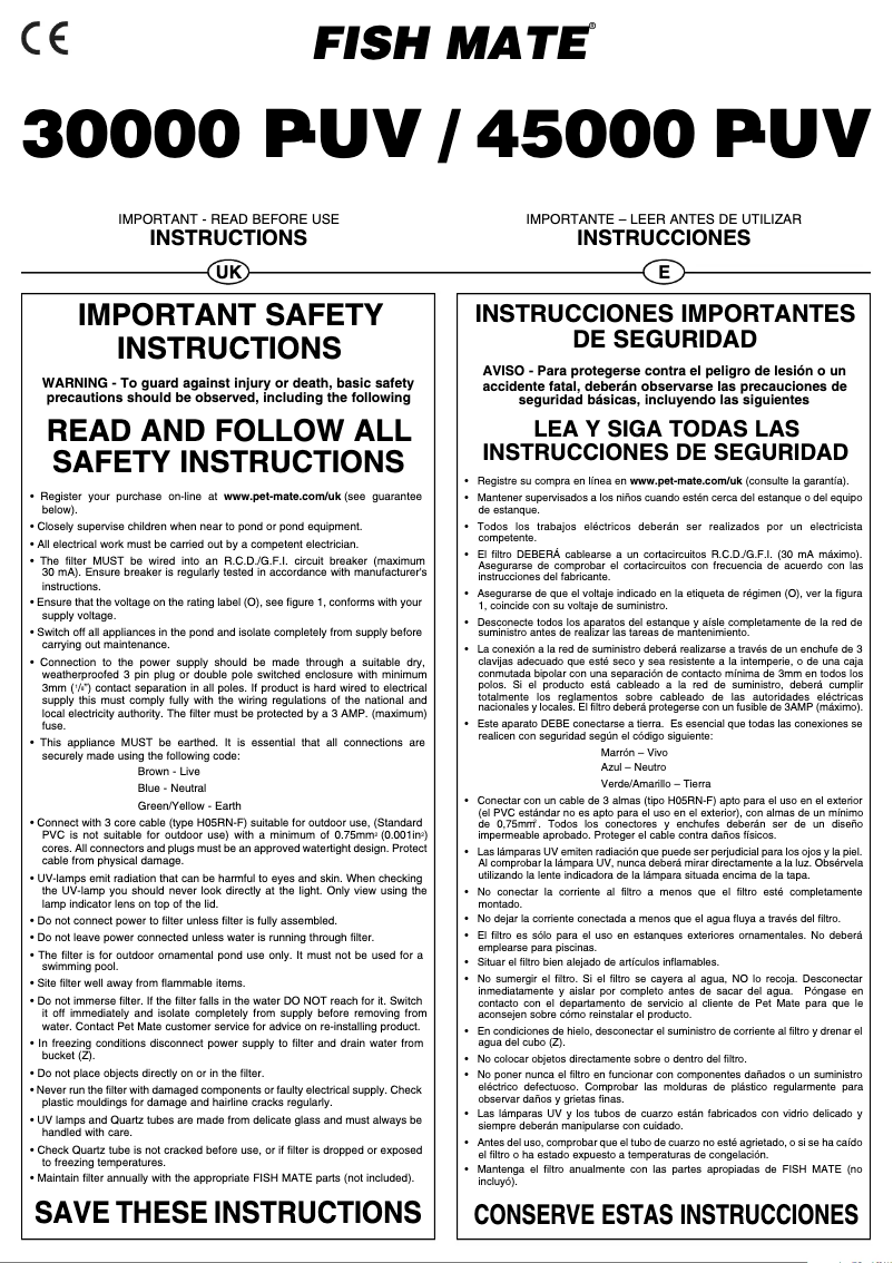 Page 1 de la notice Manuel utilisateur Closer Pets Fish Mate 45000 P-UV
