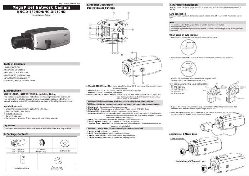 Page n°1 - Manuel utilisateur KT&C KNC-XI130HD