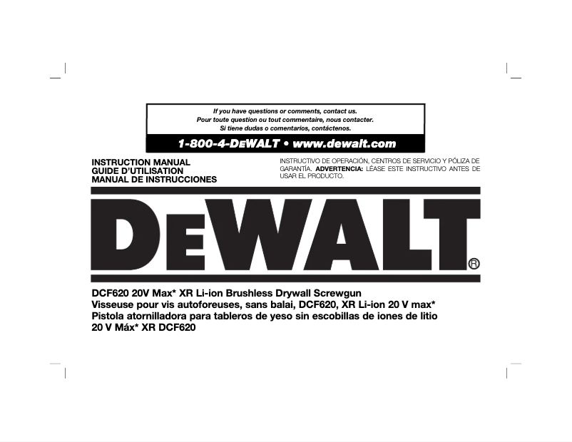 Page 1 de la notice Manuel utilisateur DeWalt DCF620