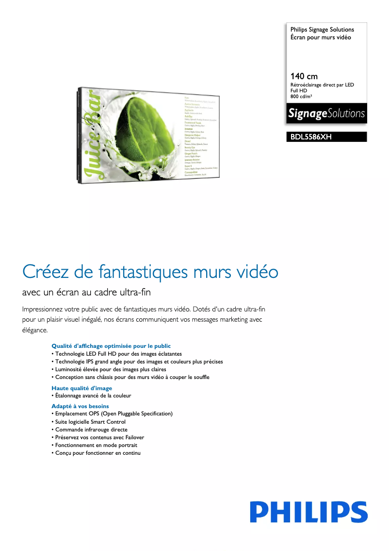 Imagen de la primera página del manual del dispositivo Signage Solutions BDL5586XH