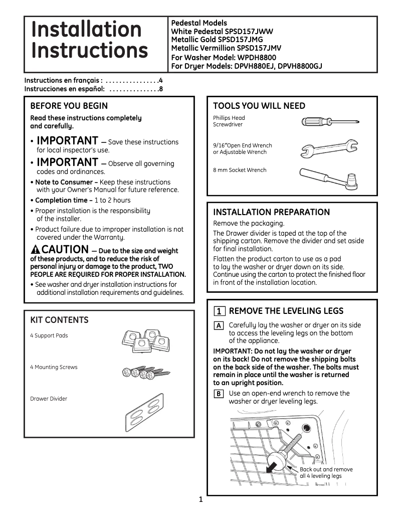 Image de la première page du manuel de l'appareil Profile SPSD157JMG