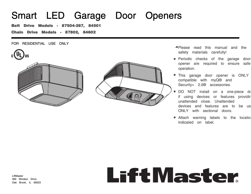 Page 1 de la notice Manuel utilisateur LiftMaster 84501