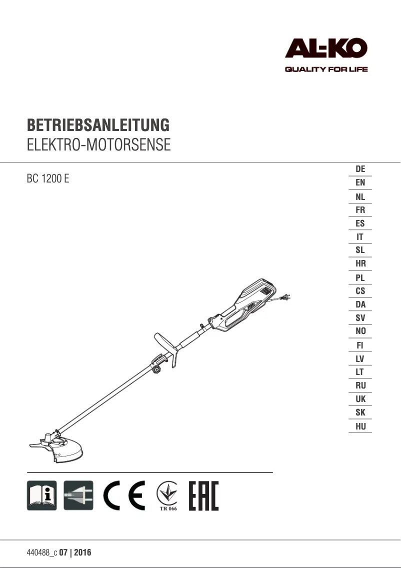 Page n°1 - Manuel utilisateur AL-KO BC 1000 E